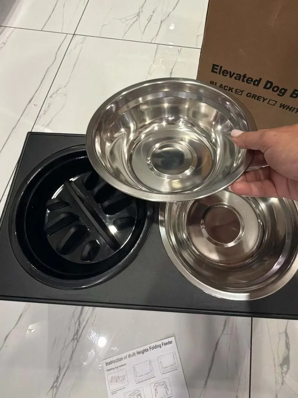 Dog Bowls - 5 Adjustable Heights with 2 Stainless Steel Bowls and Slow Feeder